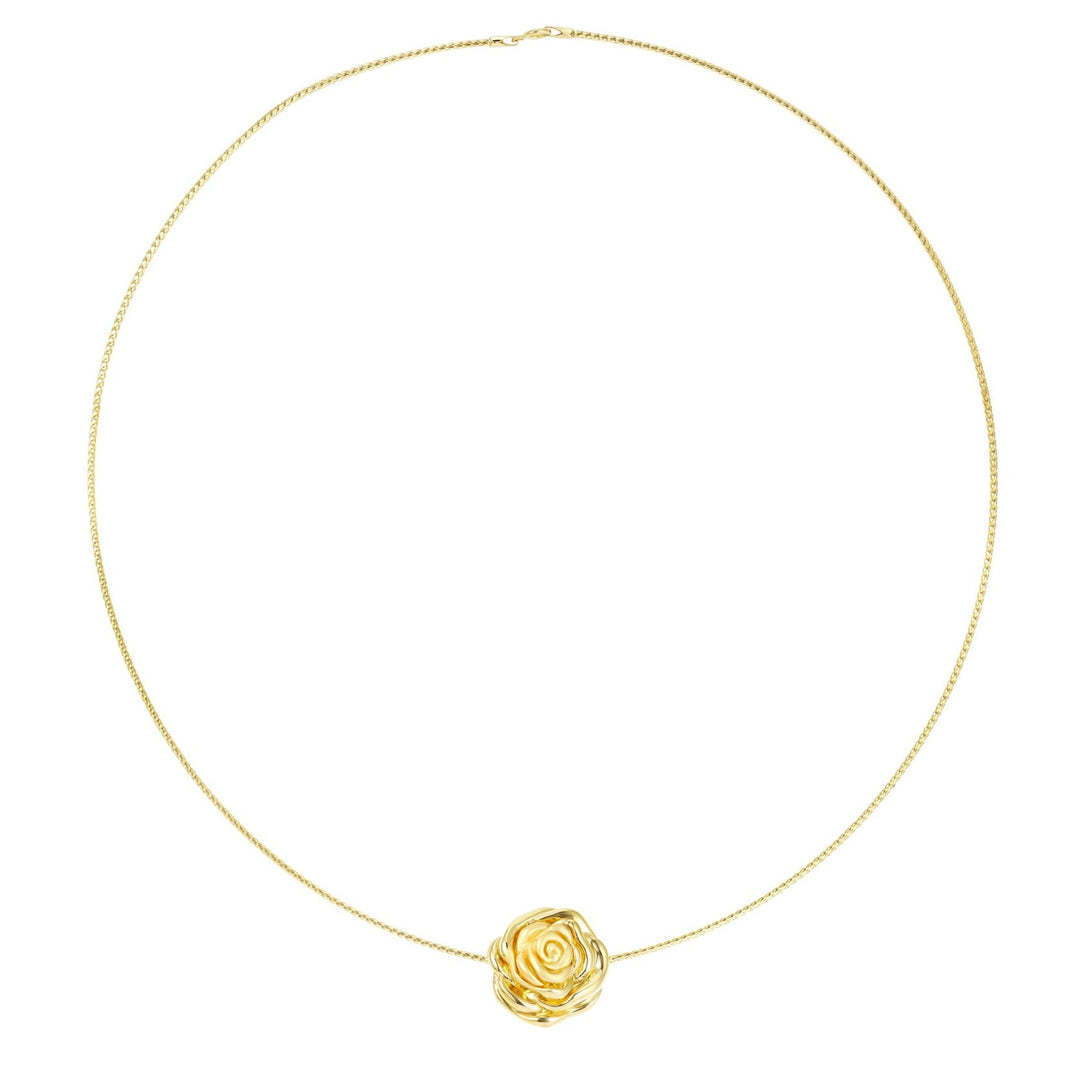 18K Real Gold Rose Flower Necklace