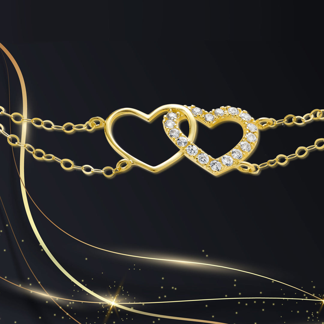 18K Real Gold Double Layer Heart Stone Bracelet
