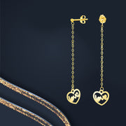 18K Real Gold Hanging Heart Love Earring Set