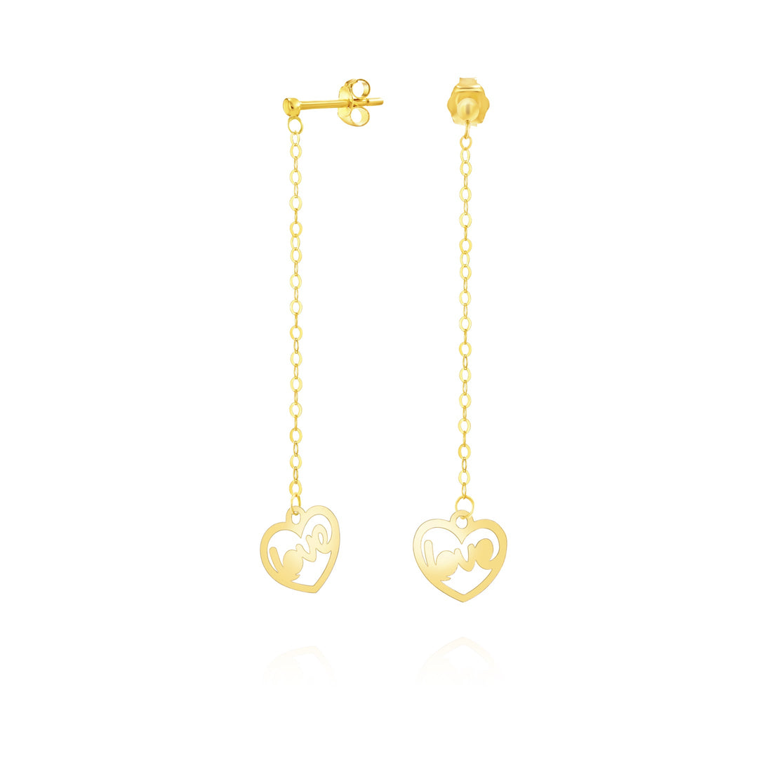 18K Real Gold Hanging Heart Love Earring Set