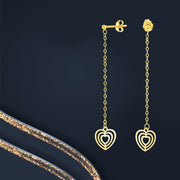 18K Real Gold Hanging Heart Earring Set