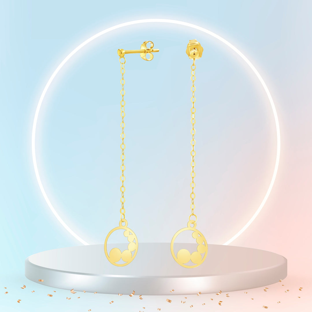 18K Real Gold Hanging Round Earring Set