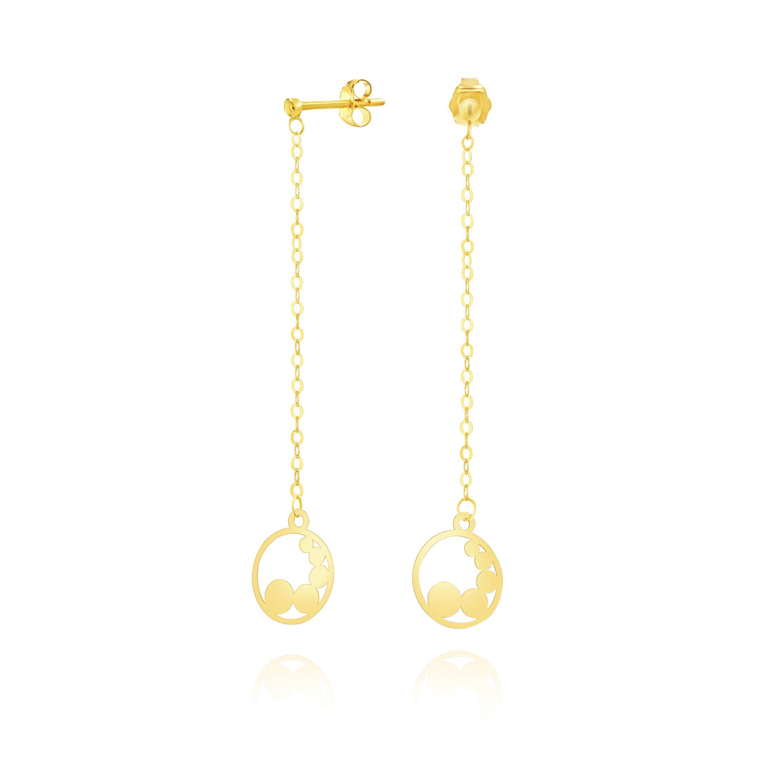 18K Real Gold Hanging Round Earring Set