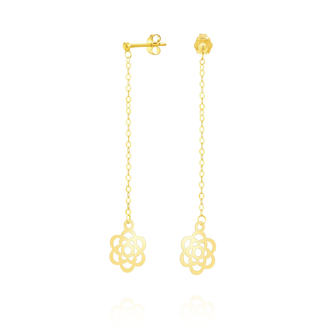 18K Real Gold Hanging Flower Earring Set