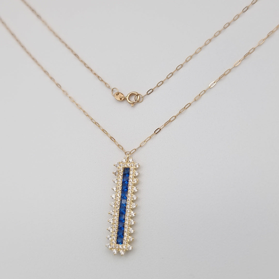 18K Real Gold Blue Stone Necklace