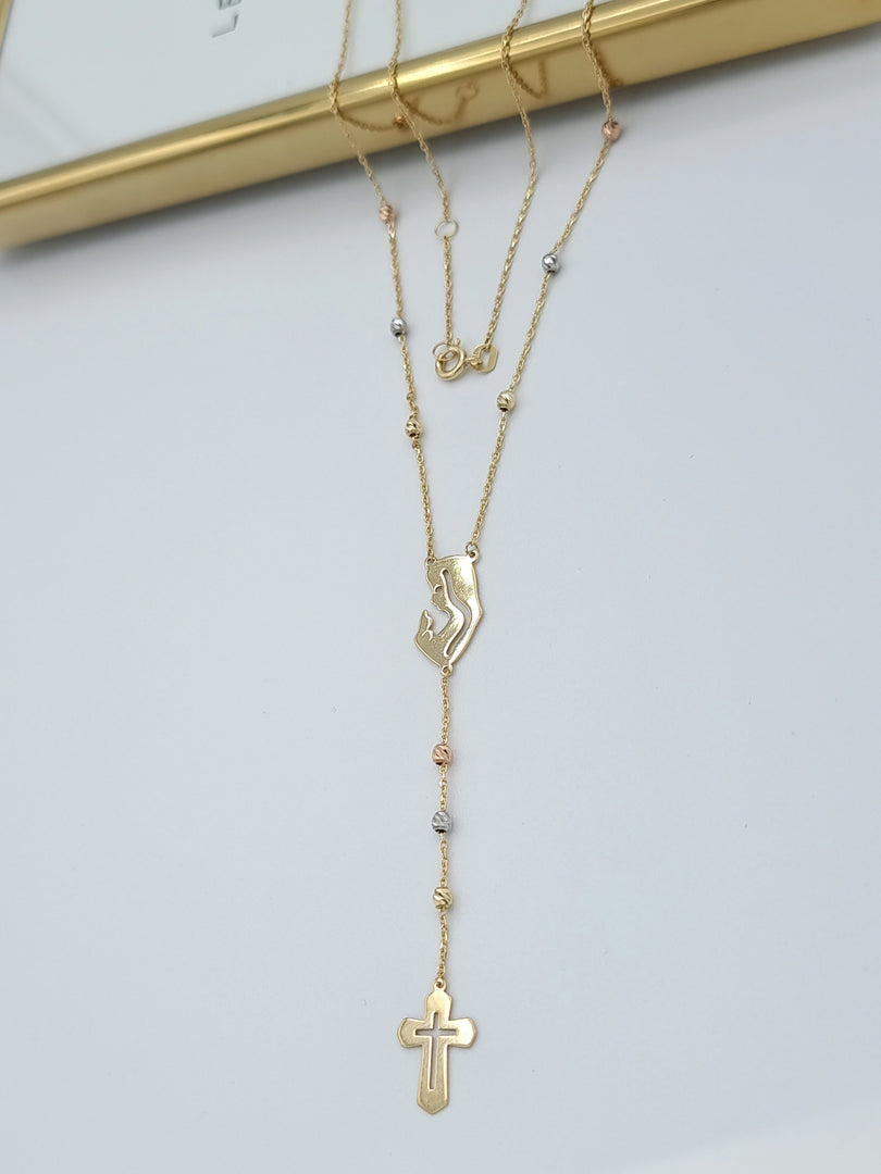 18K Real Gold Elegant Mama Mary Cross Necklace