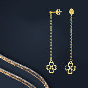 18K Real Gold Hanging Heart Flower Earring Set