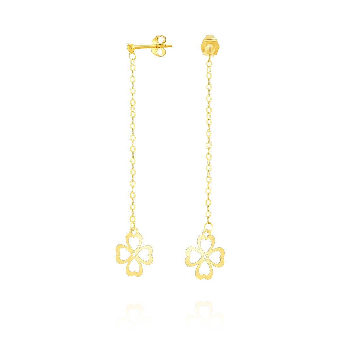18K Real Gold Hanging Heart Flower Earring Set