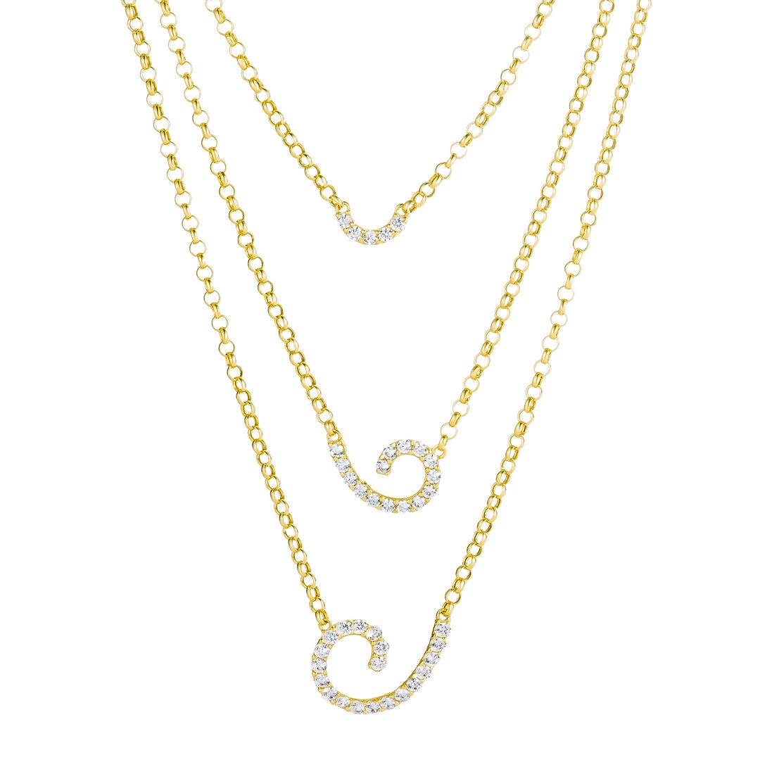 18K Real Gold 3 Layer Stone Necklace