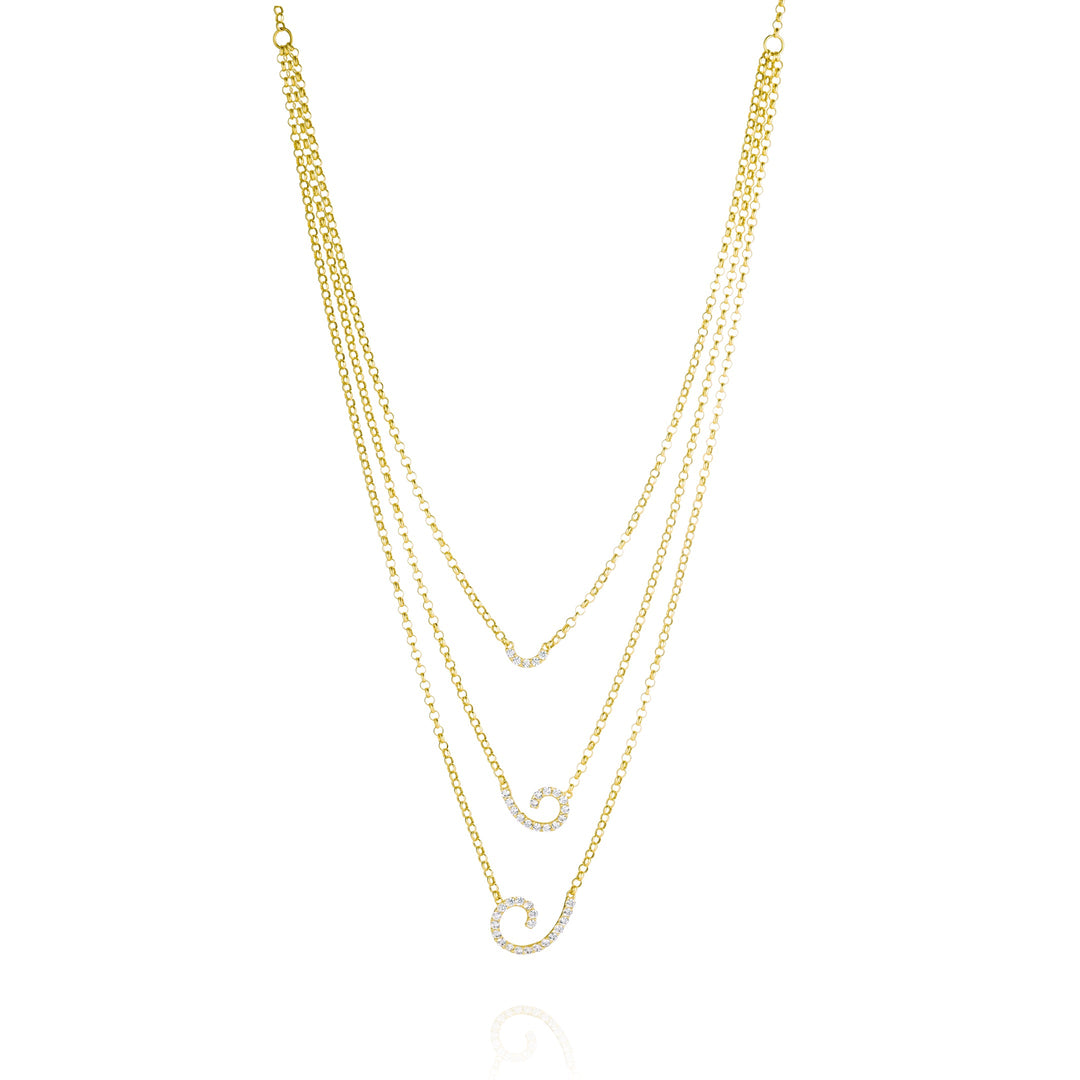 18K Real Gold 3 Layer Stone Necklace