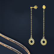 18K Real Gold Hanging Round Flower Earring Set