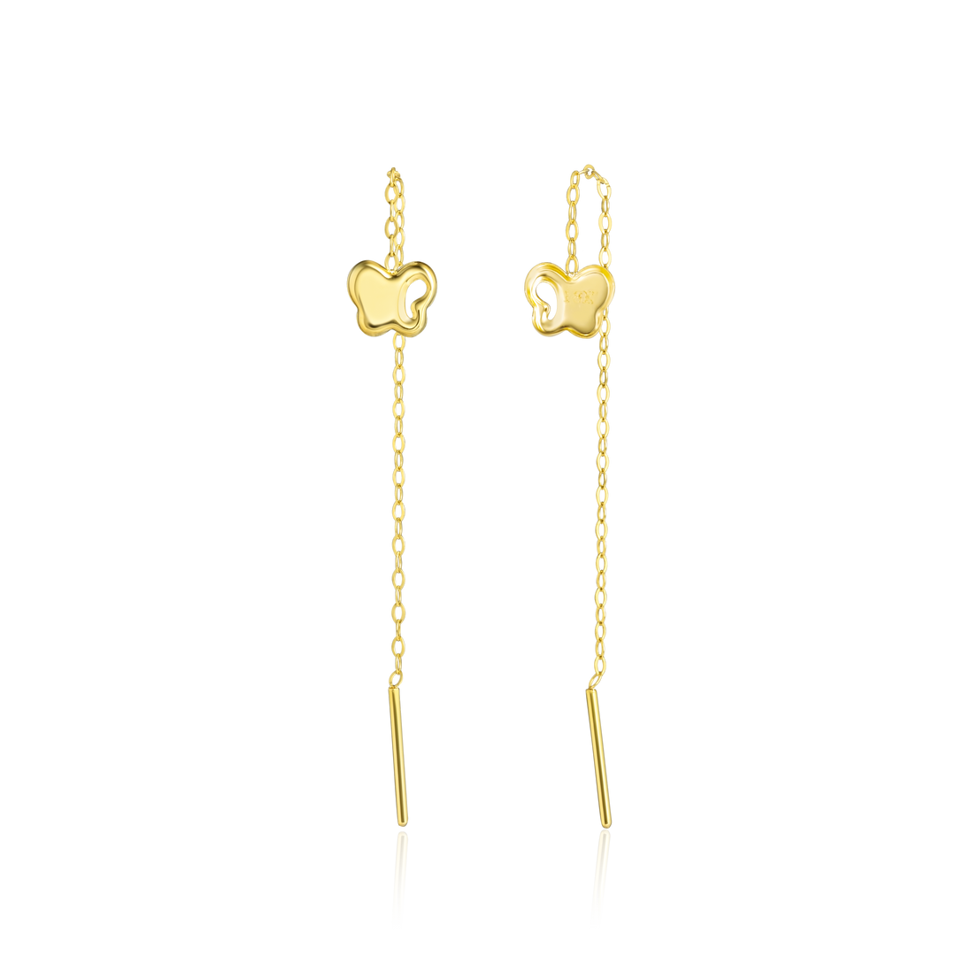 18K Real Gold Hanging Butterfly Earrings