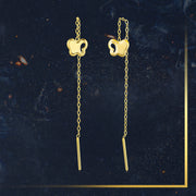18K Real Gold Hanging Butterfly Earrings
