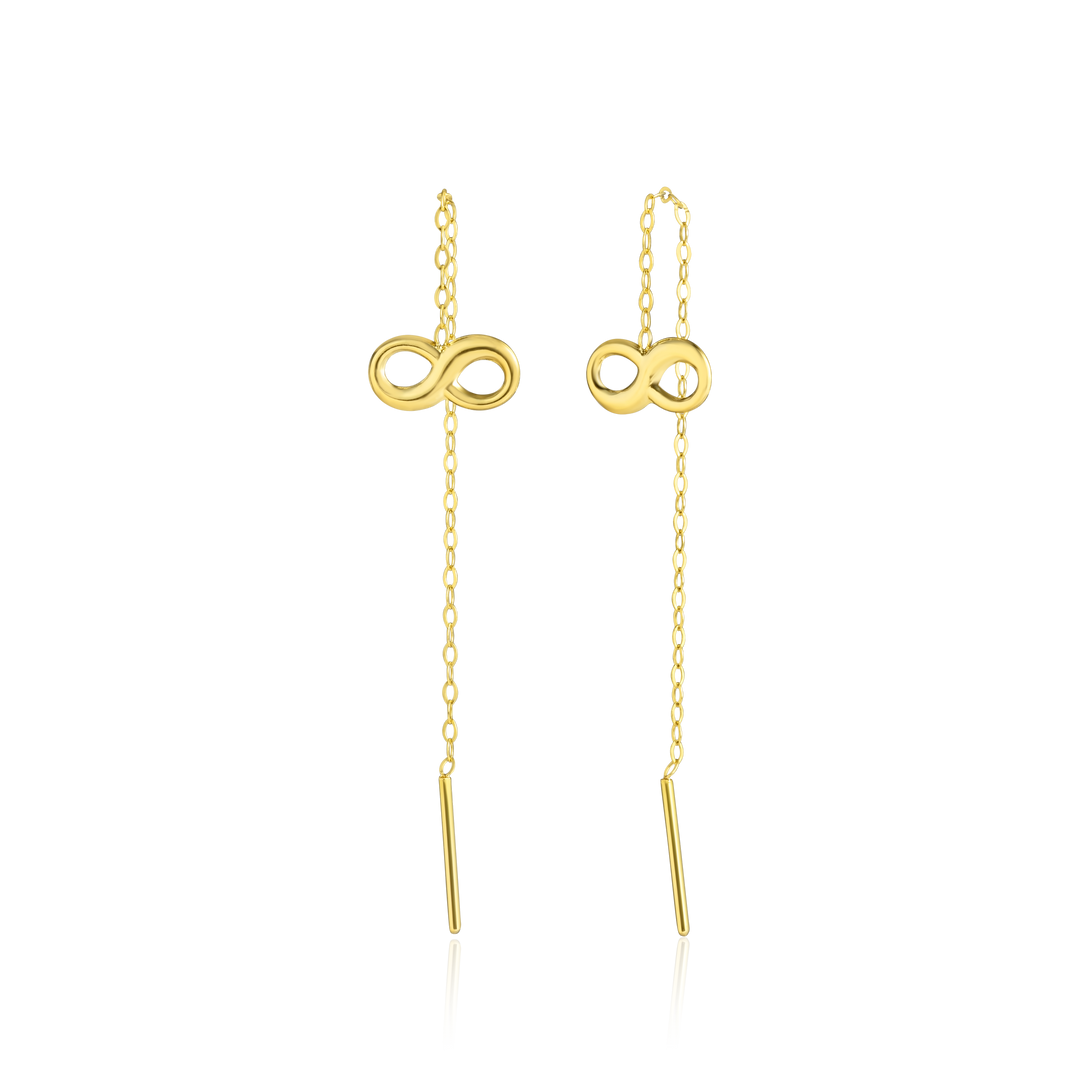 18K Real Gold Hanging Infinity Earrings