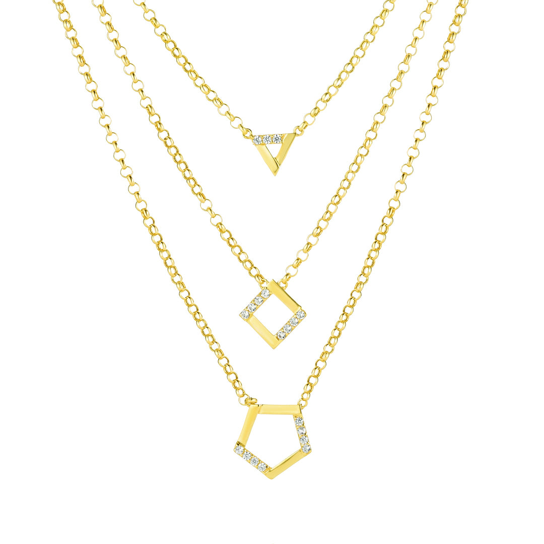 18K Real Gold 3 Layer Stone Necklace