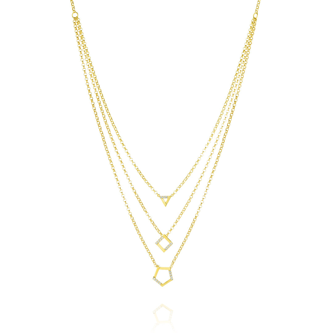 18K Real Gold 3 Layer Stone Necklace