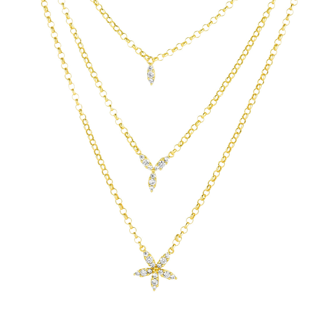 18K Real Gold 3 Layer Stone Necklace