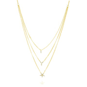 18K Real Gold 3 Layer Stone Necklace