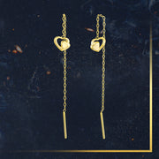 18K Real Gold Hanging Double Heart Earrings