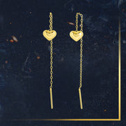 18K Real Gold Hanging Heart Earrings