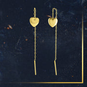 18K Real Gold Hanging Heart Earrings