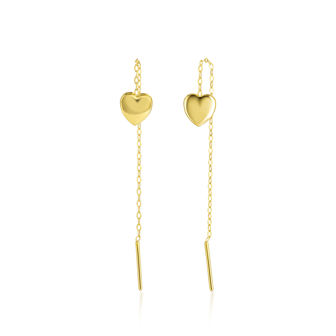 18K Real Gold Hanging Heart Earrings