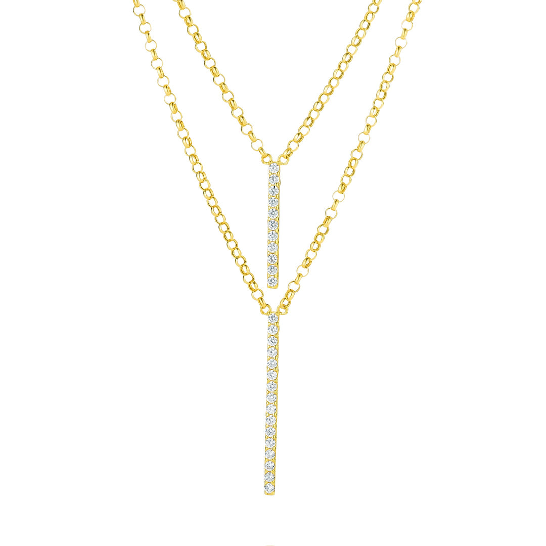 18K Real Gold 2 Layer Stone Necklace