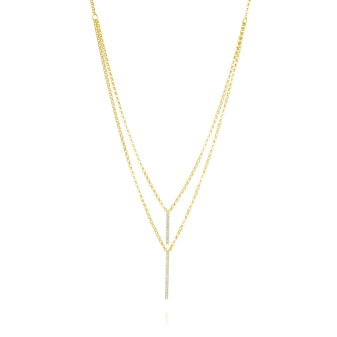 18K Real Gold 2 Layer Stone Necklace