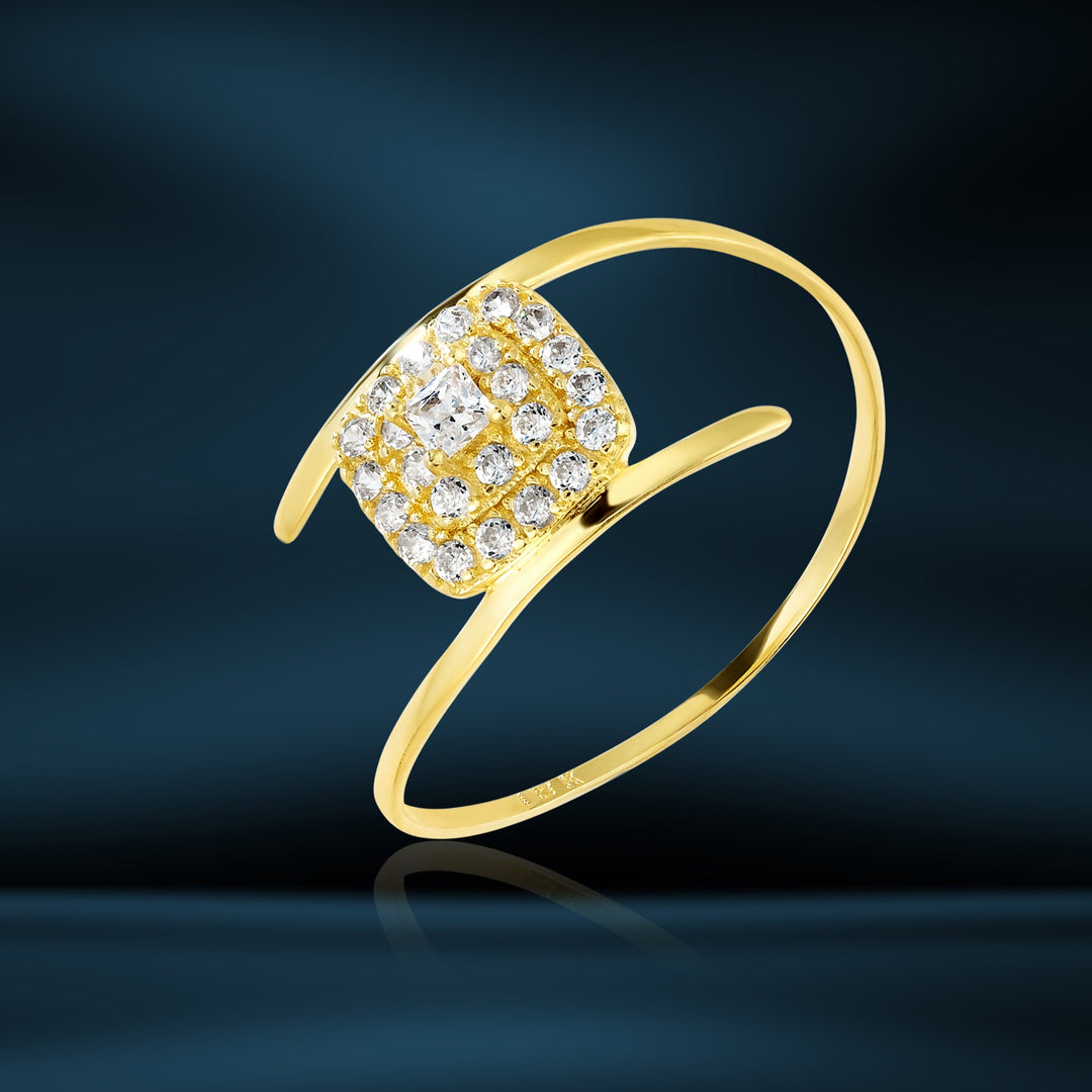 18K Real Gold Square Stone Ring