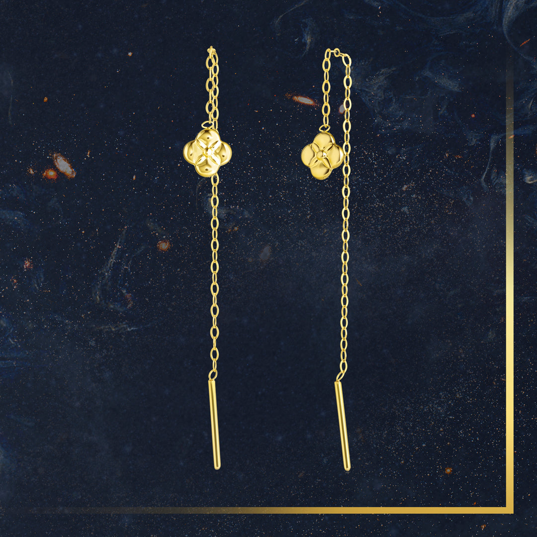 18K Real Gold Hanging Flower Earrings
