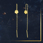 18K Real Gold Hanging Flower Earrings