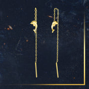 18K Real Gold Hanging Dolphin Earrings