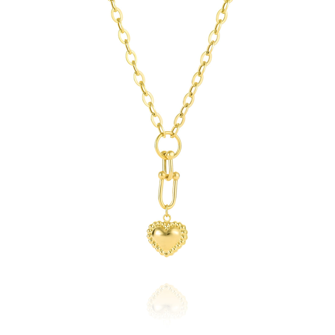 18K Real Gold U-Link Heart Necklace