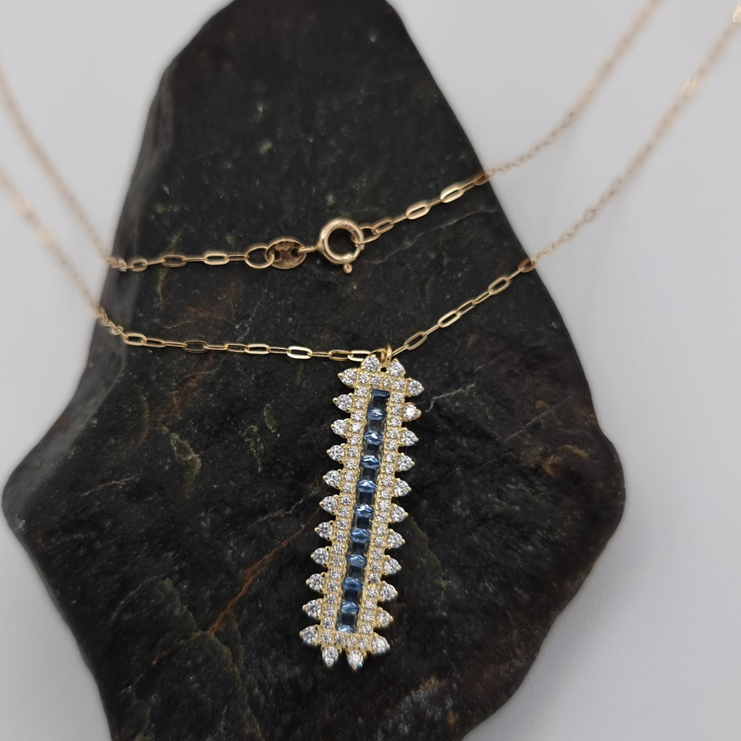 18K Real Gold Sky Blue Stone Necklace