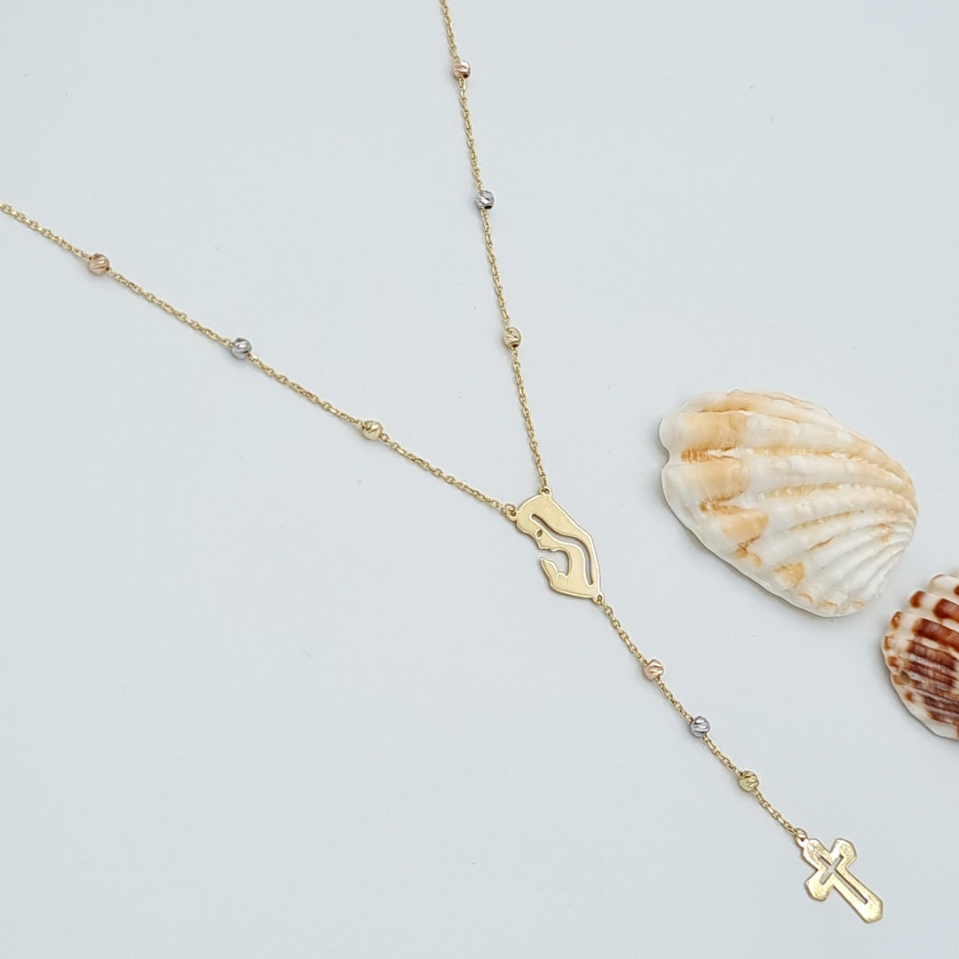 18K Real Gold Elegant Mama Mary Cross Necklace