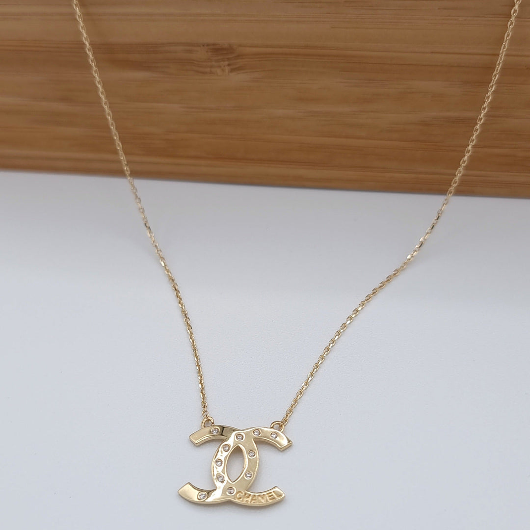 18K Real Gold Elegant C.H Stone Necklace