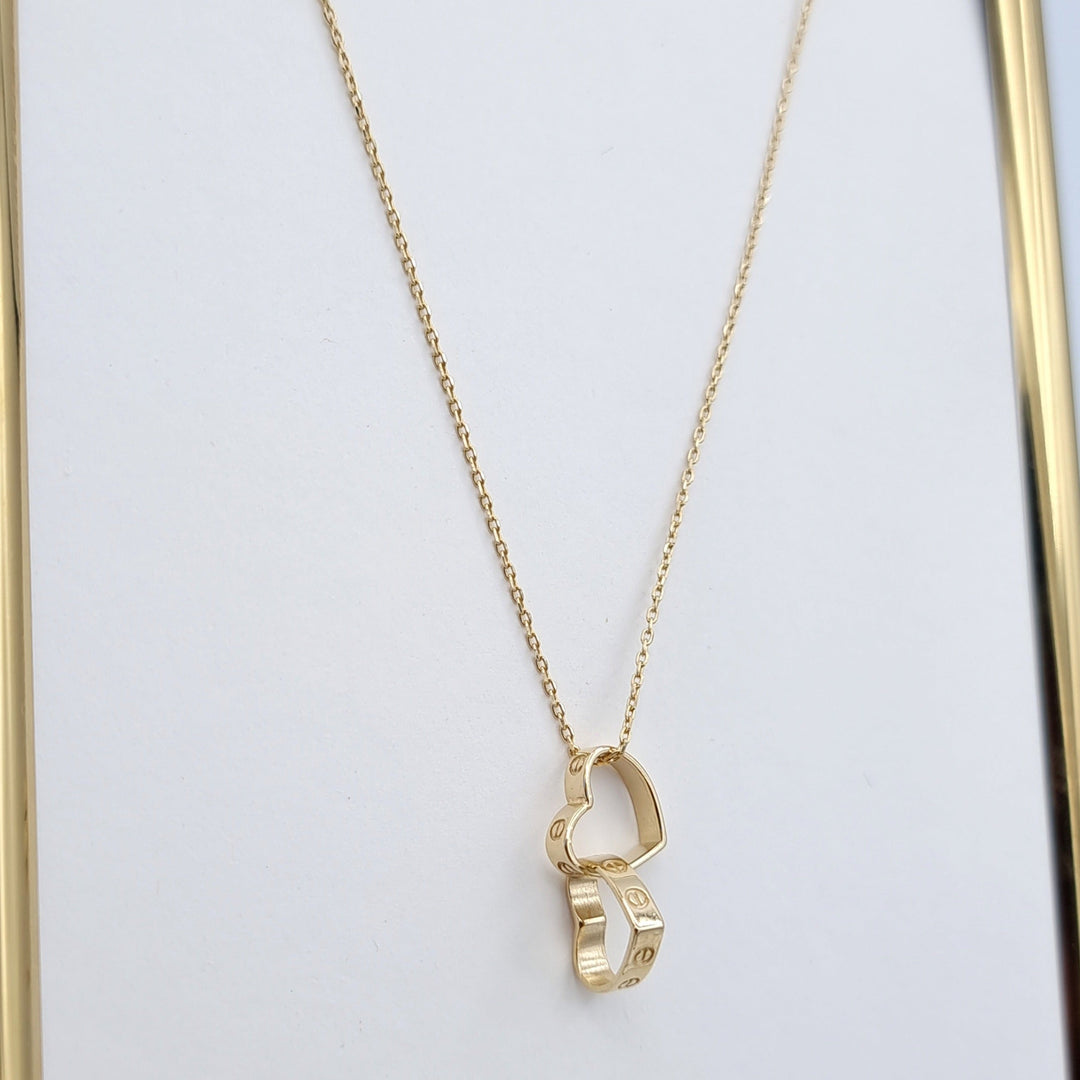 18K Real Gold Double Heart Necklace