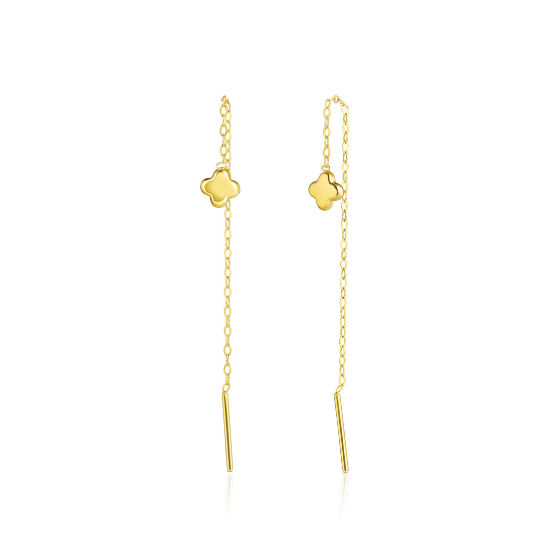 18K Real Gold Hanging Flower Earrings