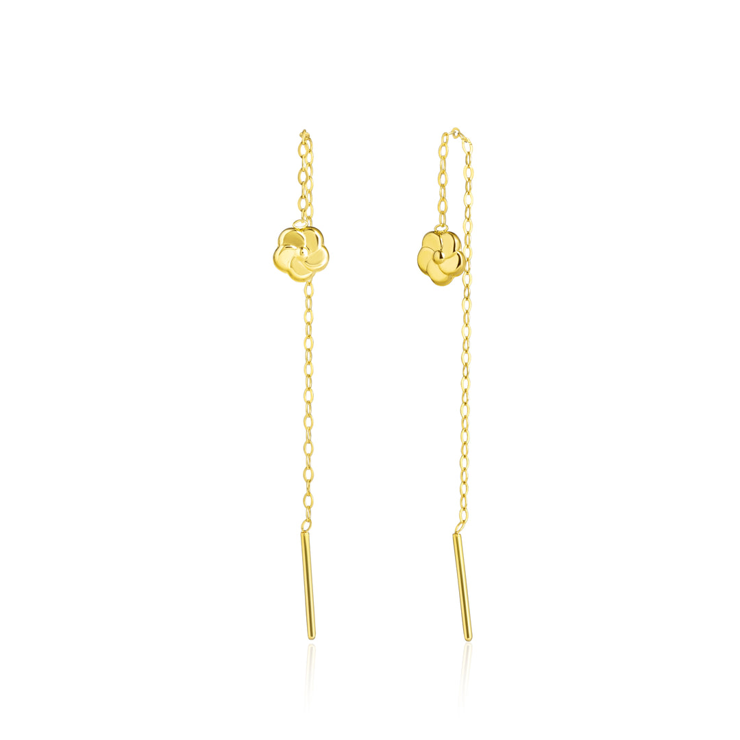 18K Real Gold Hanging Flower Earrings