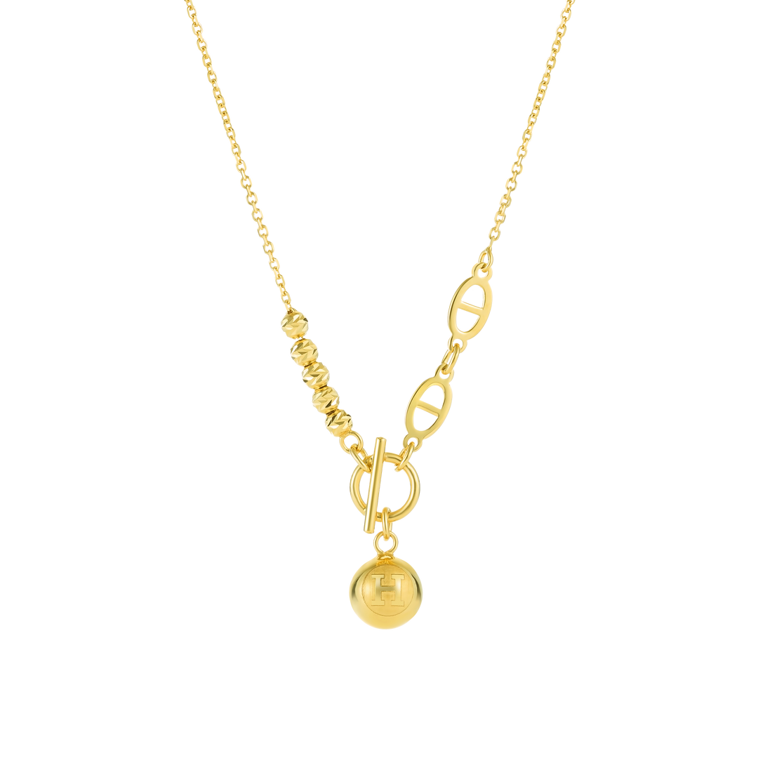 18K Real Gold Elegant Ball Necklace