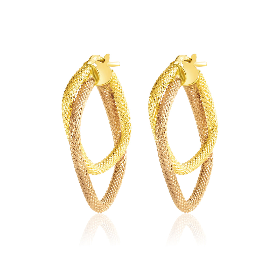 18K Real Gold 2 Color Square Earrings