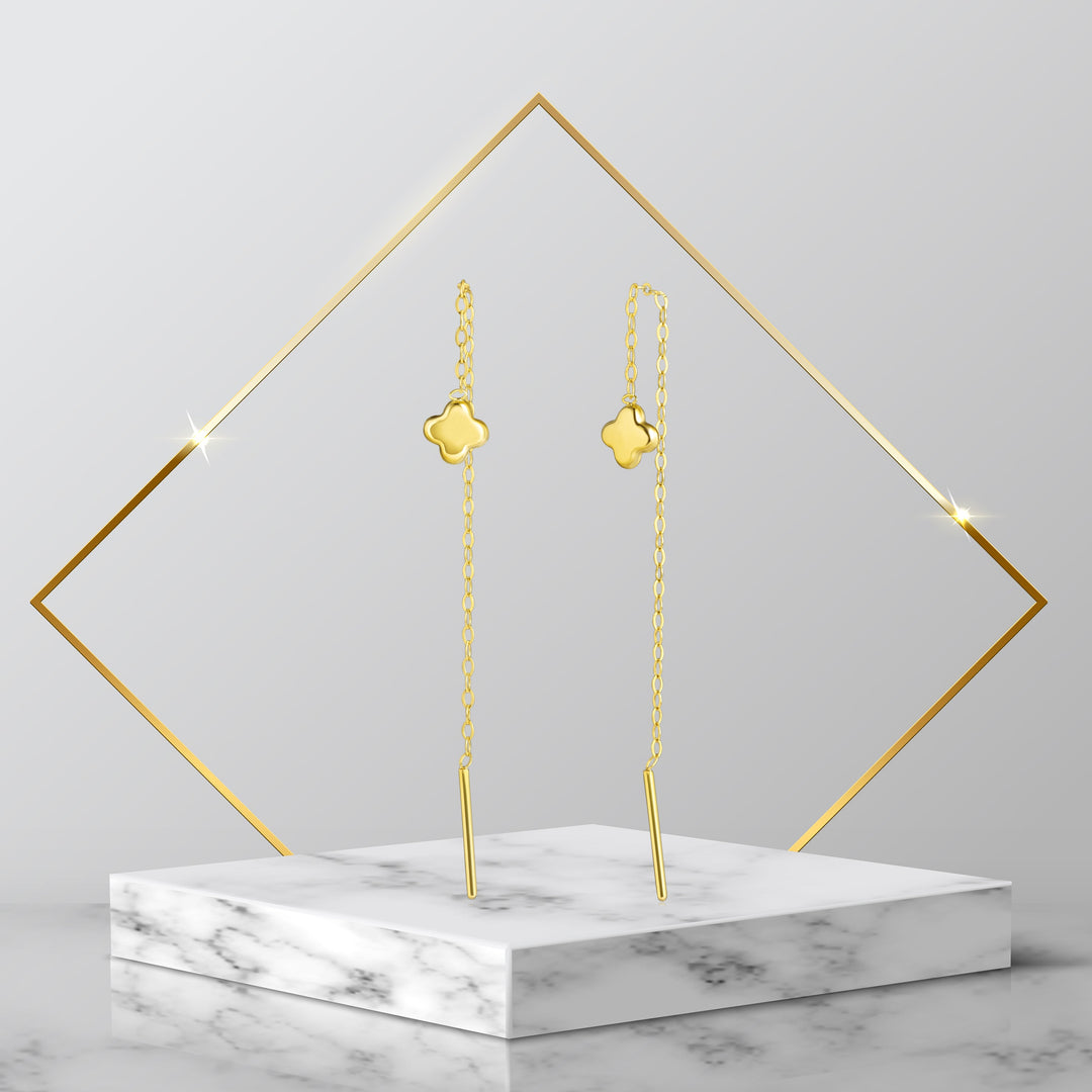 18K Real Gold Hanging Flower Earrings