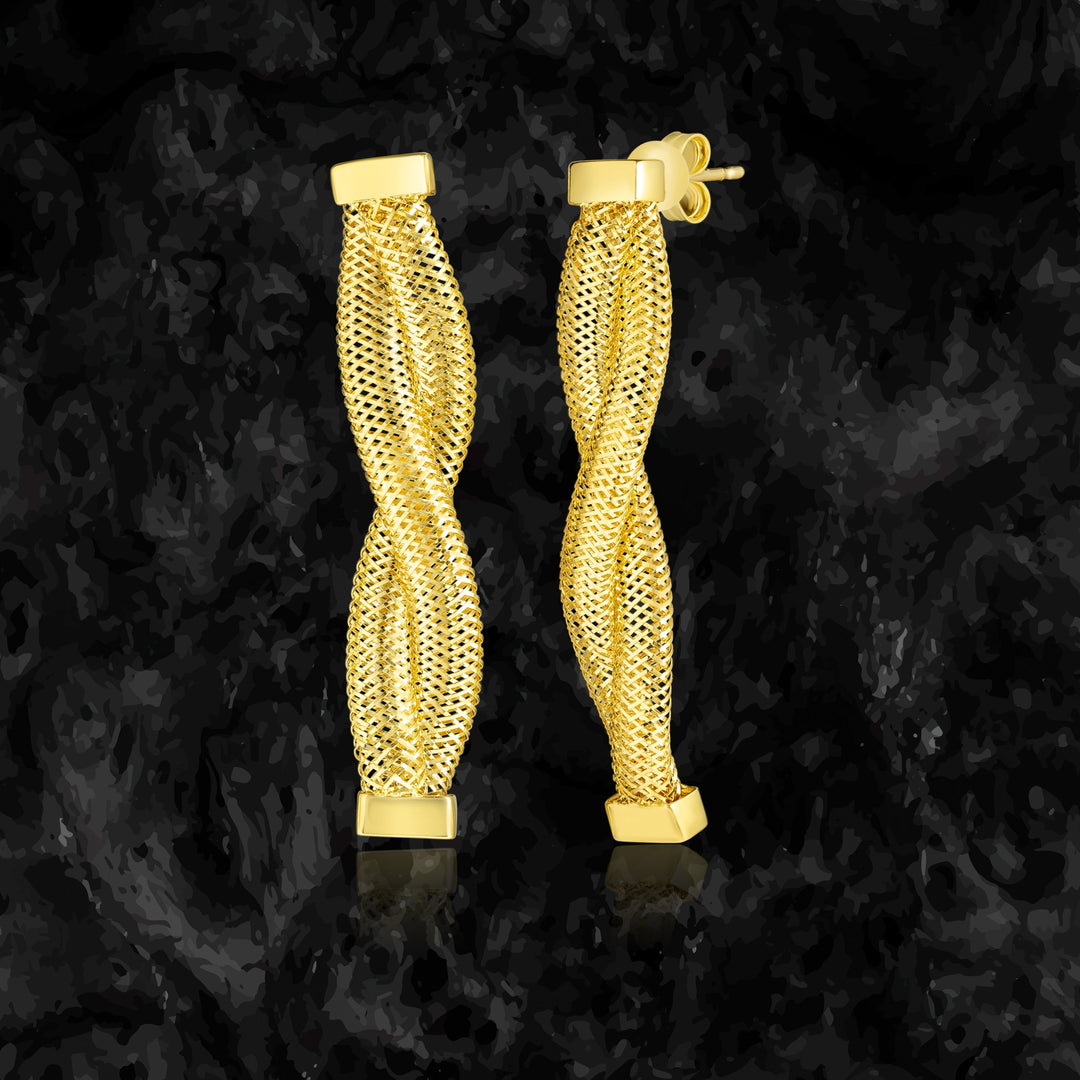 18K Real Gold Twisted Stud Earring Set