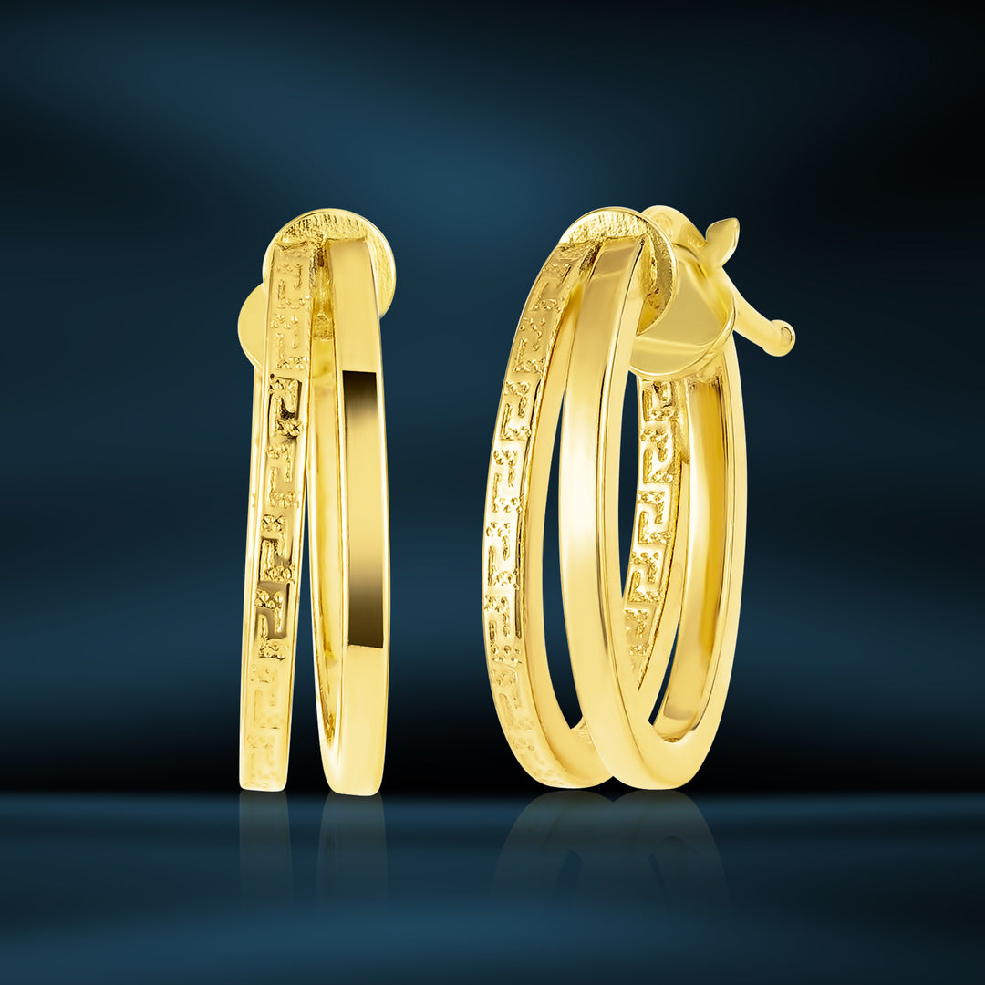 18K Real Gold Double Round Loop Earrings