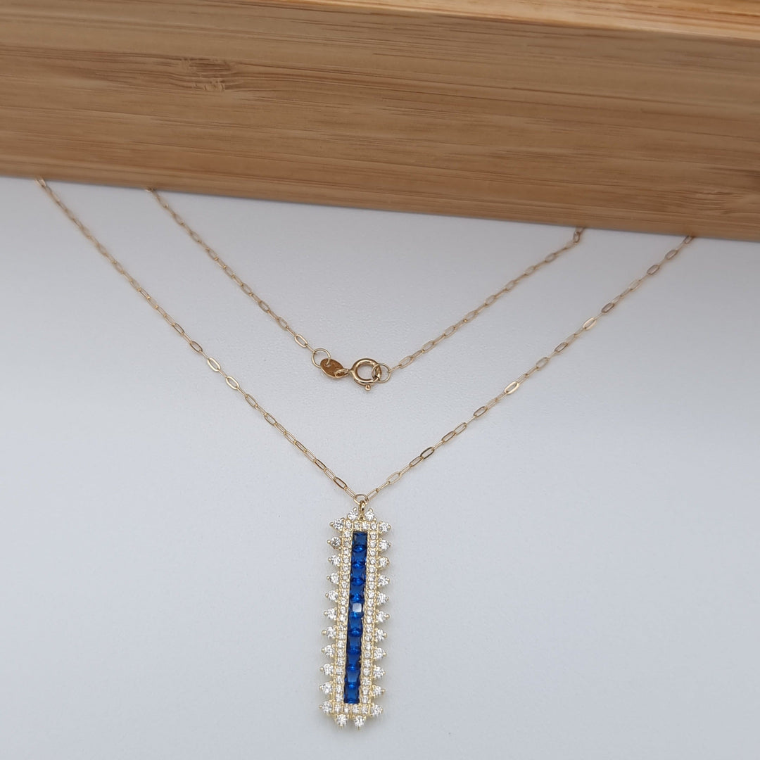 18K Real Gold Blue Stone Necklace