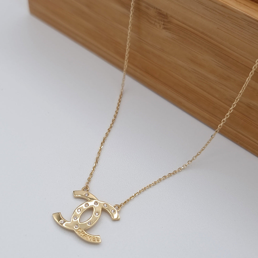 18K Real Gold Elegant C.H Stone Necklace