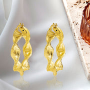 18K Real Gold Twisted Round Loop Earrings