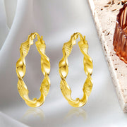 18K Real Gold Twisted Round Loop Earrings