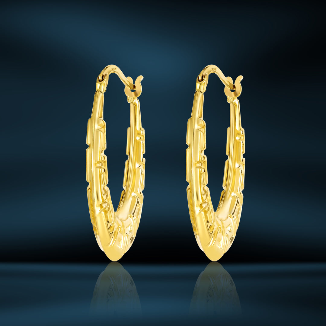 18K Real Gold Oval Earrings