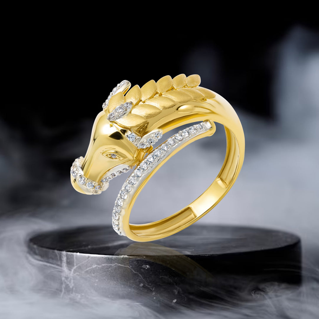 18K Real Gold Horse Stone Ring